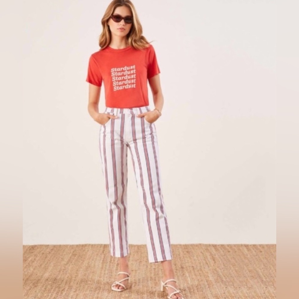 🆕Reformation - The Roper Mid Rise Striped Ankle Jean - Picture 2 of 16